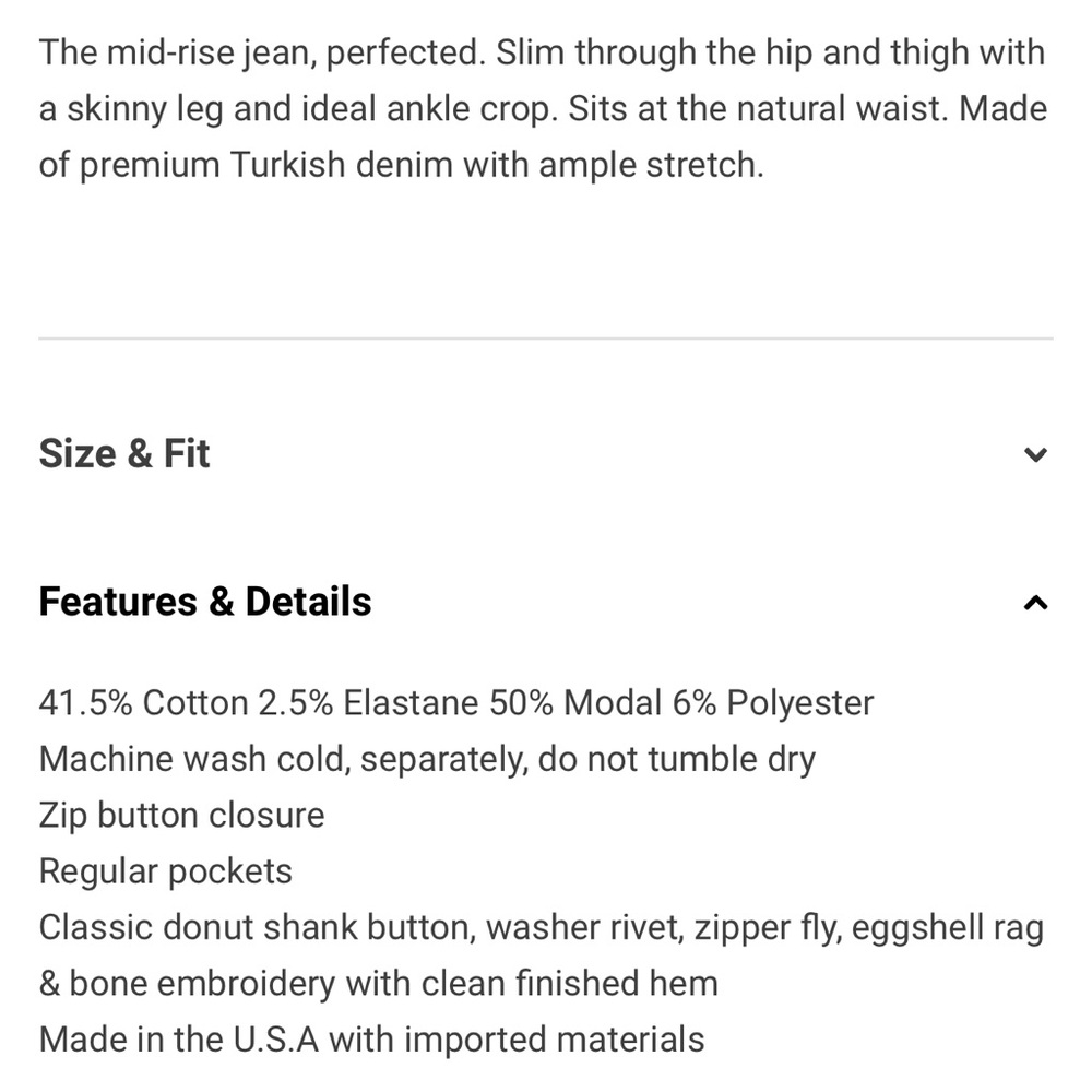 NWT Rag & Bone Mid Rise Ankle Skinny Jeans - Picture 2 of 5